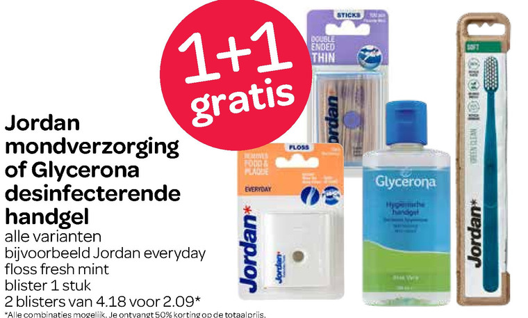 Jordan   flosdraad, desinfecterende gel folder aanbieding bij  Spar - details