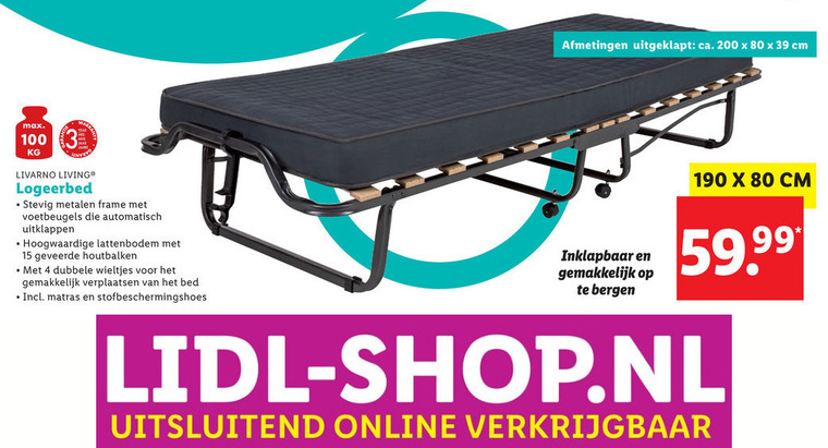 omhelzing Instituut Tweet logeerbed folder aanbieding bij Lidl - details