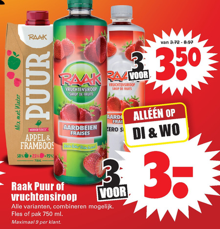 Raak   fruitdrank, limonadesiroop folder aanbieding bij  Dirk - details