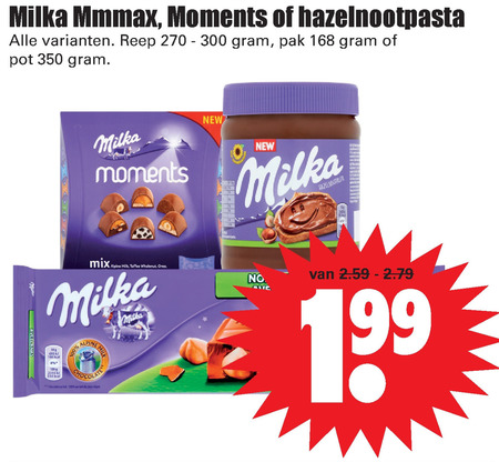 Milka   chocolade, hazelnootpasta folder aanbieding bij  Dirk - details