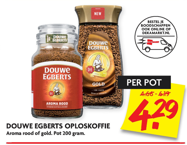 Douwe Egberts   oploskoffie folder aanbieding bij  Dekamarkt - details