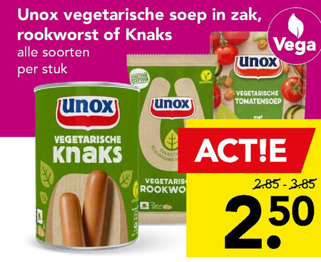 Unox   rookworst, vegetarisch folder aanbieding bij  Deen - details