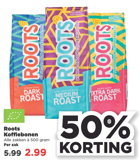 Roots   koffiebonen folder aanbieding bij  Plus - details