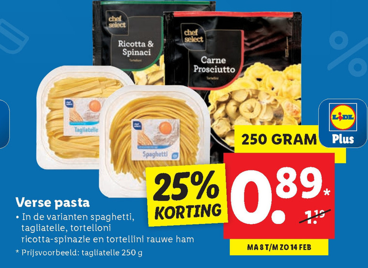 pasta, tagliatelle folder aanbieding bij Lidl details
