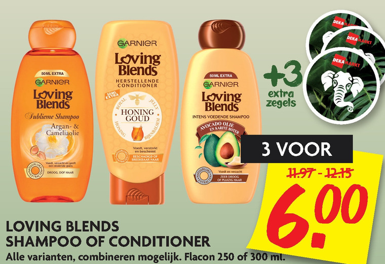 Garnier Loving Blends   shampoo, conditioner folder aanbieding bij  Dekamarkt - details