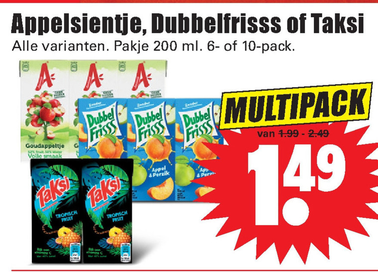 Dubbelfrisss   fruitdrank folder aanbieding bij  Dirk - details