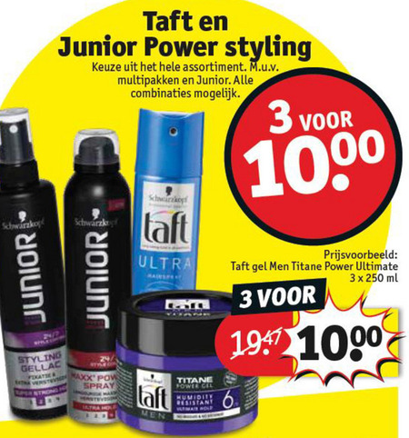 Taft   haargel, hairspray folder aanbieding bij  Kruidvat - details