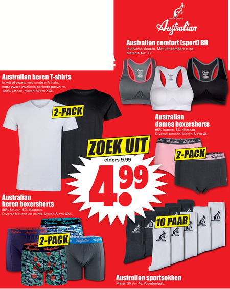 Australian   heren boxershort, dames boxershort folder aanbieding bij  Dirk - details