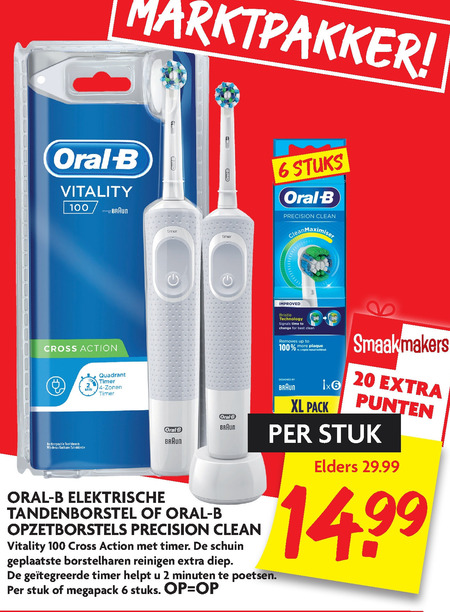 Braun Oral-B   opzetborstel, electrische tandenborstel folder aanbieding bij  Dekamarkt - details