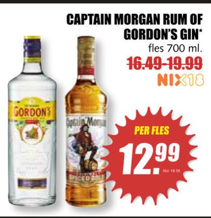 Captain Morgan   rum, gin folder aanbieding bij  MCD Supermarkt Basis - details