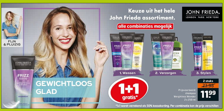 John Frieda   shampoo, conditioner folder aanbieding bij  Trekpleister - details