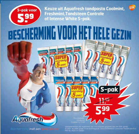 Aquafresh   tandpasta folder aanbieding bij  Trekpleister - details