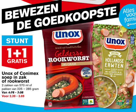 Unox   soep, rookworst folder aanbieding bij  Hoogvliet - details