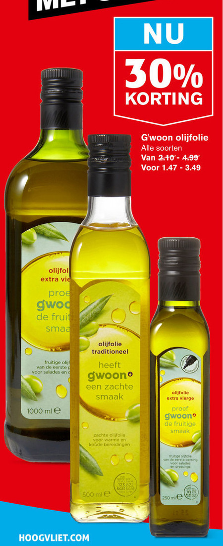 Gwoon   olijfolie folder aanbieding bij  Hoogvliet - details