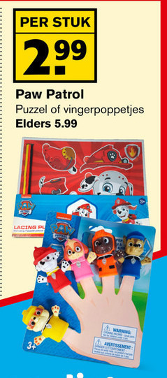 Paw Patrol   vingerpop folder aanbieding bij  Hoogvliet - details