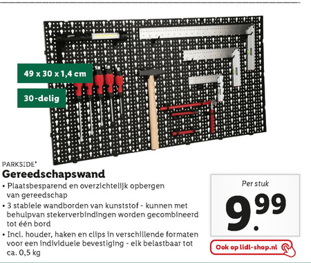 Parkside   gereedschapswand folder aanbieding bij  Lidl - details