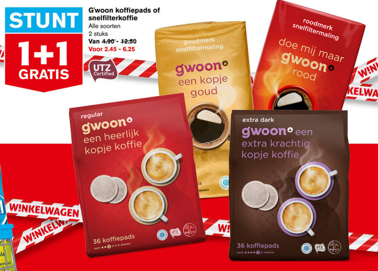 Gwoon   koffiepad, koffie folder aanbieding bij  Hoogvliet - details