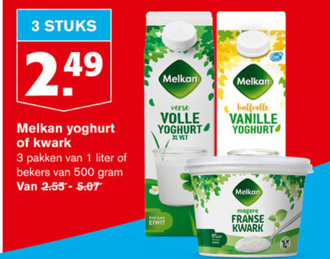 Melkan   kwark, yoghurt folder aanbieding bij  Hoogvliet - details