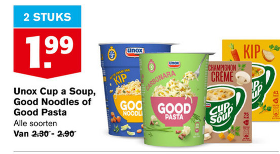 Unox   pasta, noodles folder aanbieding bij  Hoogvliet - details