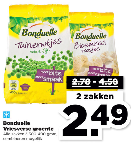 Bonduelle   diepvriesgroente folder aanbieding bij  Plus - details