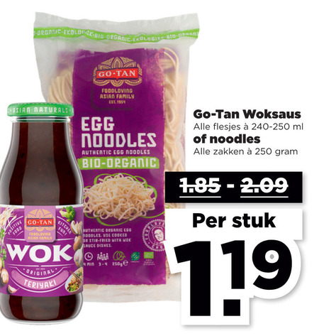 Go-Tan   woksaus, noodles folder aanbieding bij  Plus - details