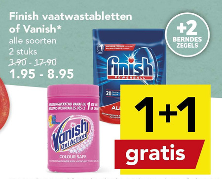 Finish   vlekkenverwijderaar, vaatwasmiddel folder aanbieding bij  Deen - details