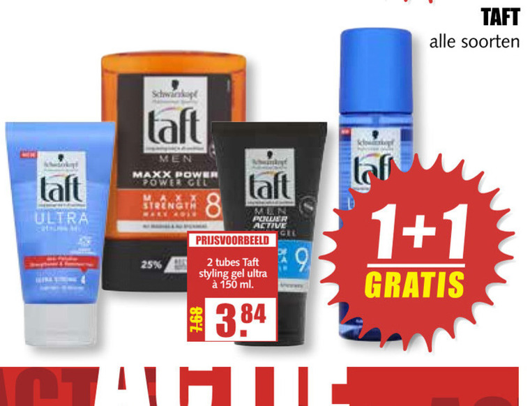 Taft   haargel, hairspray folder aanbieding bij  MCD Supermarkt Basis - details