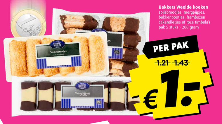 Bakkers Weelde   mergpijpjes, koek folder aanbieding bij  Boni - details