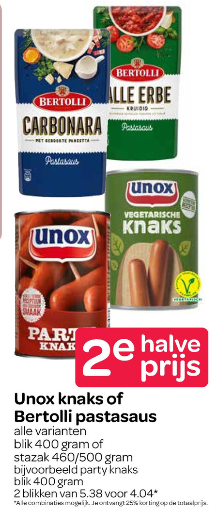 Unox   pastasaus, knakworst folder aanbieding bij  Spar - details