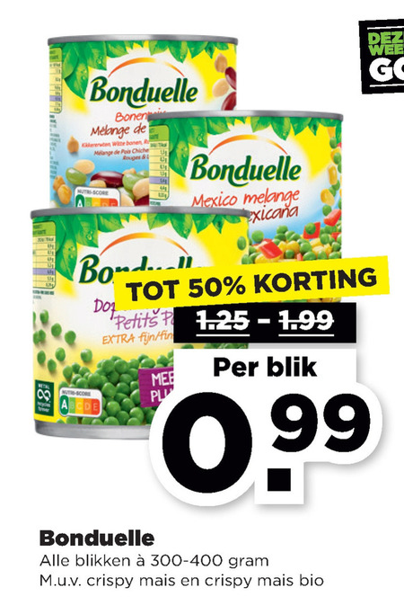 Bonduelle   groenteconserven folder aanbieding bij  Plus - details