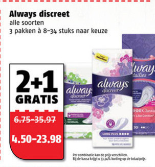 Always   maandverband, inlegkruisjes folder aanbieding bij  Poiesz - details