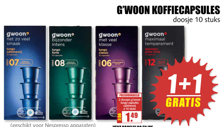 Gwoon   koffiecups folder aanbieding bij  MCD Supermarkt Basis - details