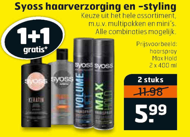 Syoss   hairspray, shampoo folder aanbieding bij  Trekpleister - details