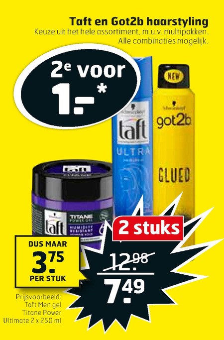 Taft   haargel, hairspray folder aanbieding bij  Trekpleister - details