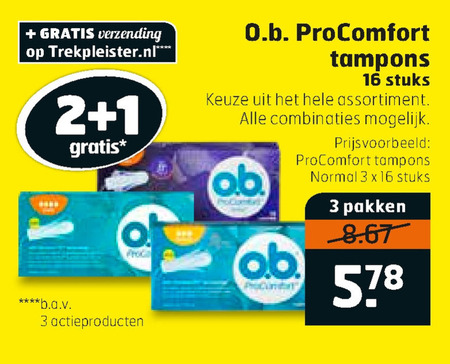 O.B.   tampons folder aanbieding bij  Trekpleister - details