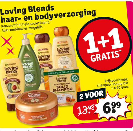 Garnier Loving Blends   conditioner, bodylotion folder aanbieding bij  Kruidvat - details