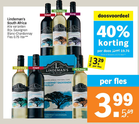 Lindemans witte wijn, wijn folder aanbieding bij Albert Heijn - details