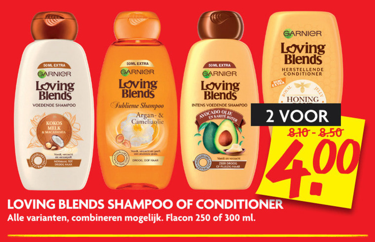 Garnier Loving Blends   shampoo, conditioner folder aanbieding bij  Dekamarkt - details