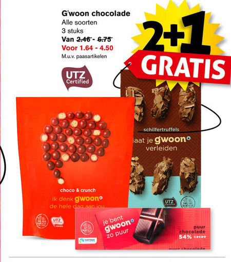 Gwoon   chocolade folder aanbieding bij  Hoogvliet - details