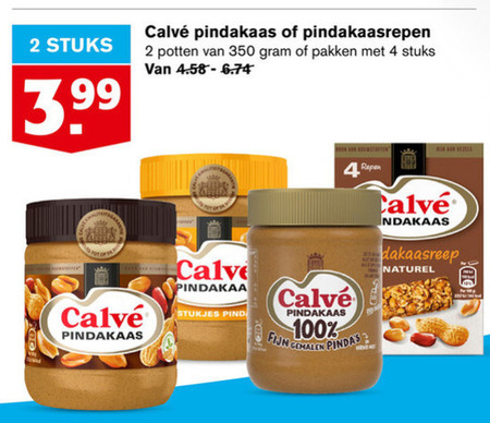 Calve   pindakaas, mueslireep folder aanbieding bij  Hoogvliet - details