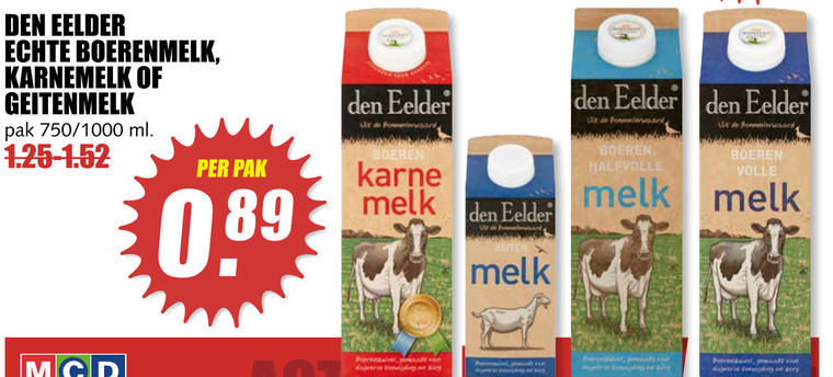 Den Eelder   geitenmelk, melk folder aanbieding bij  MCD Supermarkt Basis - details