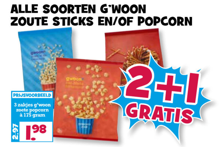 Gwoon   zoutje, popcorn folder aanbieding bij  Boons Markt - details