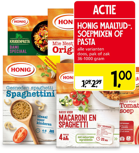 Honig   pasta, maaltijdmix folder aanbieding bij  Jan Linders - details