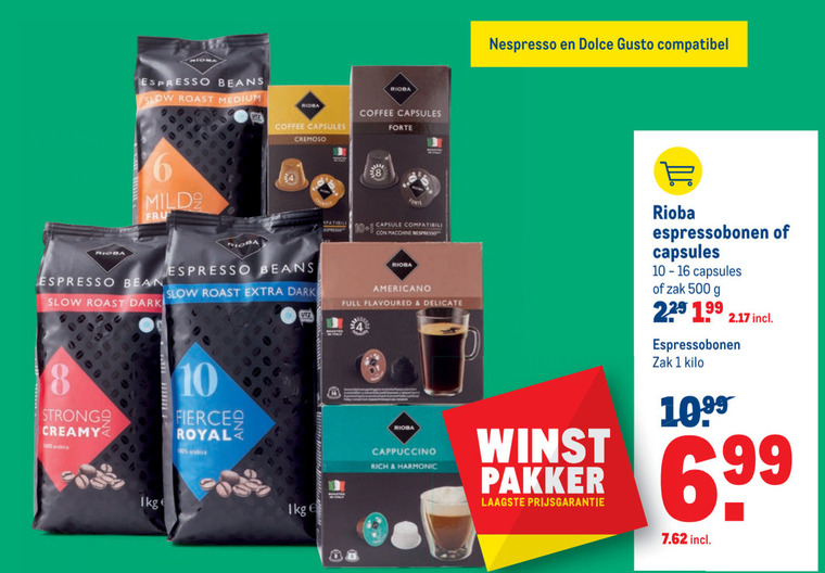 Rioba   koffiebonen, koffiecups folder aanbieding bij  Makro - details