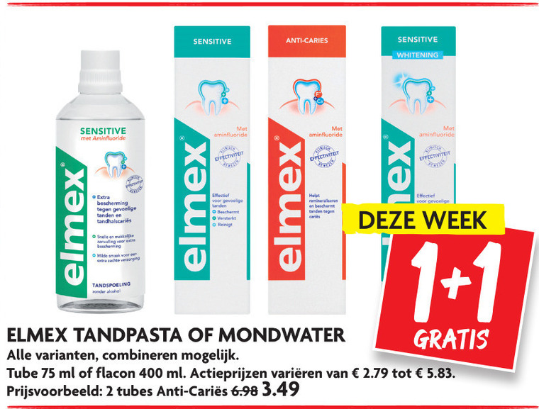 Elmex   tandpasta, mondwater folder aanbieding bij  Dekamarkt - details