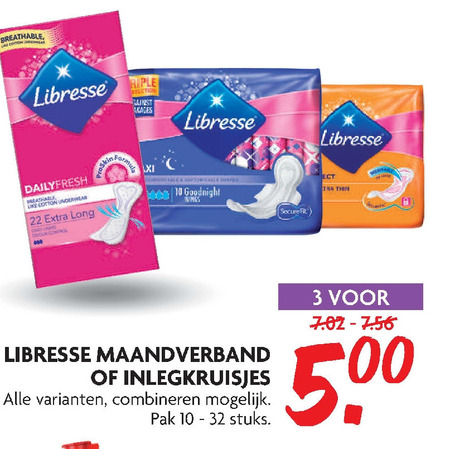 Libresse   inlegkruisjes, maandverband folder aanbieding bij  Dekamarkt - details