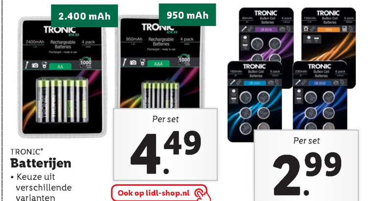 Tronic   oplaadbare batterijen, knoopcelbatterij folder aanbieding bij  Lidl - details