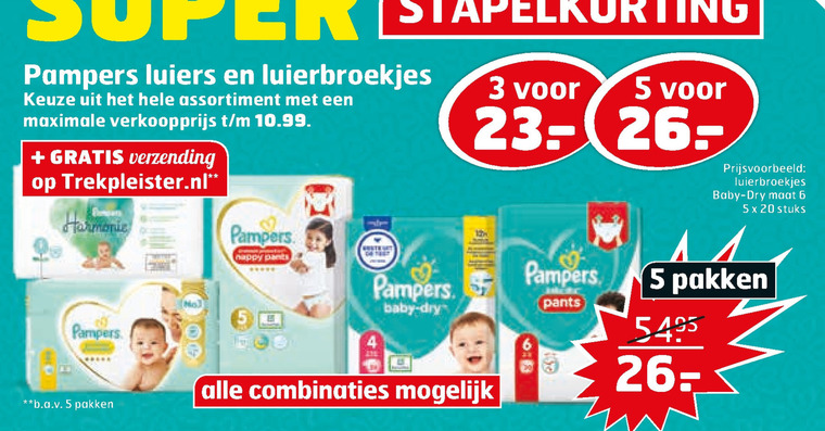 Pampers   luiers, luierbroekjes folder aanbieding bij  Trekpleister - details