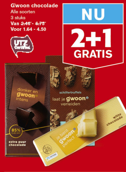 Gwoon   chocolade folder aanbieding bij  Hoogvliet - details