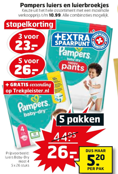 Pampers   luiers, luierbroekjes folder aanbieding bij  Trekpleister - details